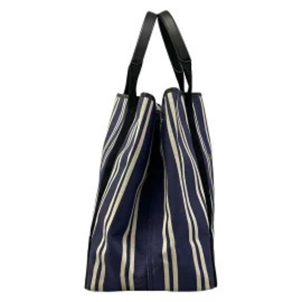 Balenciaga Navy Blue Cabas Tote Bag Striped White Black Leather